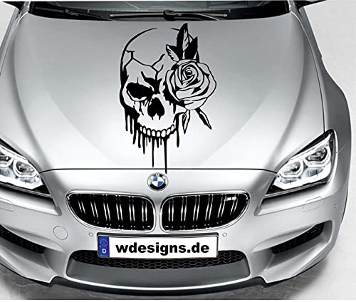 wDesigns Autoaufkleber Totenkopf Rose Skull Aufkleber Motorhaube Sticker Heckscheibe