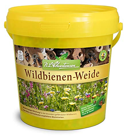 N.L. Chrestensen - Wildbienen-Weide Samen farbenfroh & samenfest 1l Eimer – Reichblühende Blumensamen Mischung speziell für Wildbienen – Ausgewähltes Saatgut für eine insektenfreundliche Blumenwiese