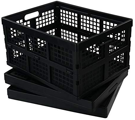 Morcte 34 L Plastic Rectangular Collapsible Crates, Pack for 3, Black
