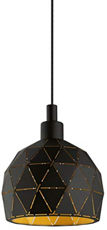 Eglo Roccaforte, Lampadario a 1 luce, lampada a sospensione in metallo nero, oro, lampada da tavolo per sala da pranzo, lampada a sospensione per soggiorno con attacco E14, diametro 17 cm