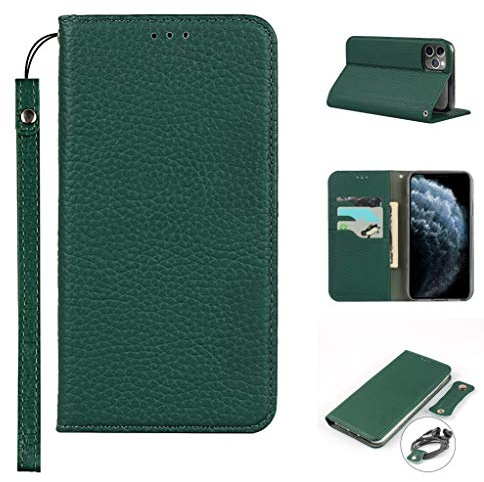 Copmob iPhone 11 Pro Max Case,Genuine Leather Flip Wallet Case,[3 Card Holders][Magnetic][RFID-Blocking],Protective Phone Case Cover for iPhone 11 Pro Max - Dark Green