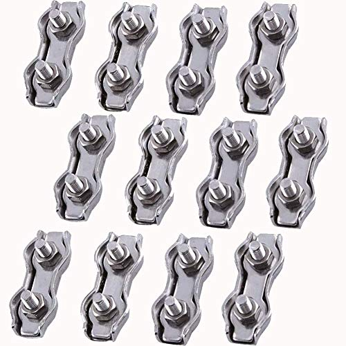 12 Stück Duplex Edelstahl Drahtseilklemme, Duplex Klemme, M2 Drahtseilklemmen, Kabelklemme Seilklemme, Edelstahl 304, für 2 mm Drahtseilkabel, Silber