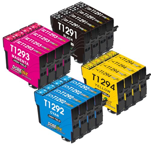 DOREINK T1295 Multipack Kompatible für Epson WF 3520 Druckerpatronen WF 3540 Tintenpatrone für Epson T1291 T1292 T1293 T1294 WF-7525 WF-7515 Stylus SX235W SX425W SX445W SX535WD Stylus Office BX635FWD