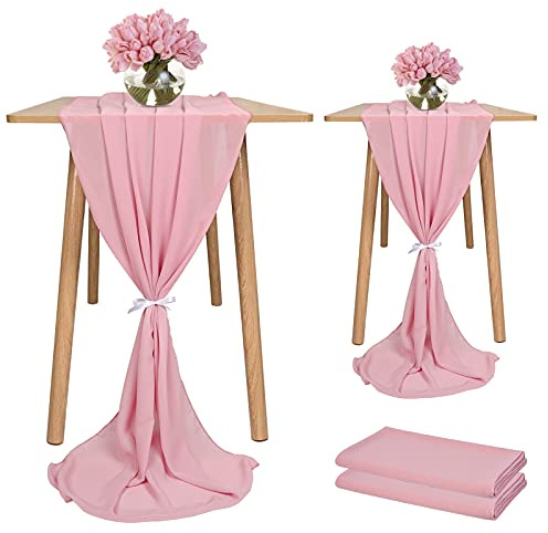 Showgeous 2 Stück Chiffon Tischläufer 28x120 Zoll Romantischer Hochzeitsläufer 10ft Dusty Rose Sheer Chiffon Tischdecke Schminktischläufer für Hochzeit Geburtstagsfeier Braut Baby Shower Dekorationen