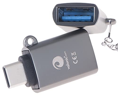 valonic USB C auf A Adapter - 2 Stück, grau - stabile Öse aus Metall und Schlüsselanhänger - kompatibel mit Apple MacBook, Externe Festplatte, Stick
