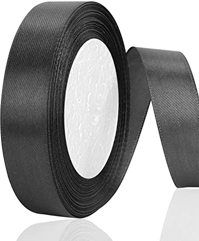 OWill 22 Meter Satinband Schwarz 20mm,Geschenkband Deko Schleifenband Seidenband Stoffband Schwarzes Band Ribbon Luftballon Trauerband,Band Schleife Schwarze Deko Torte