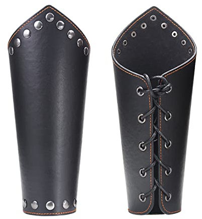 GORGECRAFT 2 Pulsera de Cuero para Hombre Y Mujer, Brazaletes de Armadura Medieval, Muñequeras Vikingas, Protectores de Brazo, Hebilla de Tiro con Arco, Brazaletes de Cuero Unisex(Negro)