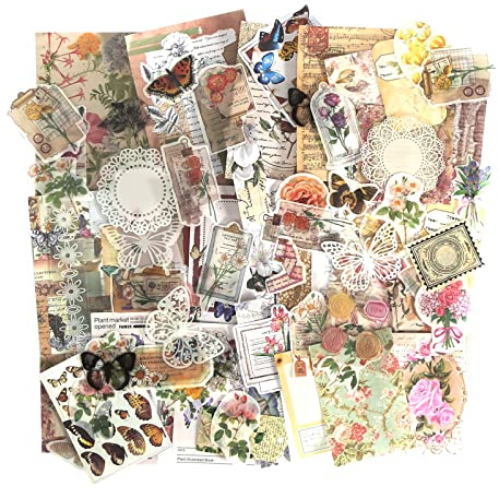 260pcs Vintage Scrapbooking Stickers Vintage Stickers Retro - Flower and Butterfly