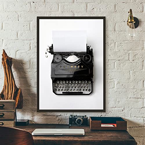 OTURRI Vintage Schreibmaschine Leinwand Poster Kunstdrucke Schwarz Weiß Fotografie Retro Wand Bilder Bild Dekorative Leinwand Bild Bürodekor 50x70cm Ungerahmt
