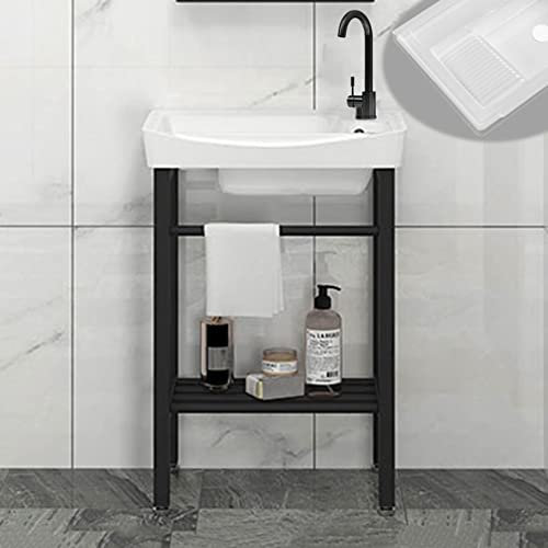 Lavabo in ceramica Bianco Lavatoio Lavello for Esterno e Interno Mobile Lavandino con piedistallo Supporto in Acciaio Inossidabile for ristoranti,bagni,Garage,Magazzini,il Bagno e Toilette ( Size : B