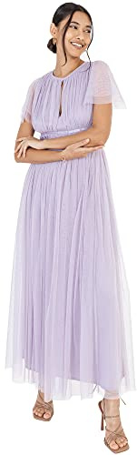 Anaya with Love Ladies Midaxi Dress for Women High Waist Keyhole Short Flutter Sleeve Crew Neckline for Wedding Guest Bridesmaids Prom Moody Lilac Size 22