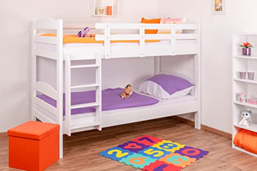 Etagenbett Stockbett Easy Premium Line K21, Kopf- und Fußteil gerundet, Buche Vollholz massiv Weiß - 90 x 200 cm (B x L), teilbar