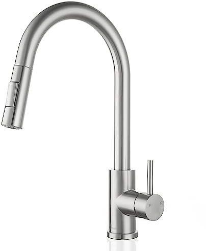 APPASO Kitchen Tap, S304 Stainless Steel Mixer Taps with Pull Out Spray, 360° Swivel Extendable Sink Faucet with 2-Mode Sprayer, Single Lever 1 Hole & High Pressure