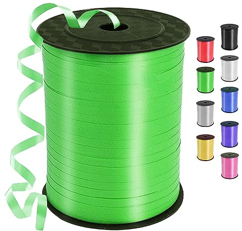 Geschenkband Grün, 450 Meter/ 500 Yard Schleifenband grünen, Ringelband, ballonband für Ballonverschlüsse, Weihnachten Neujahr Geschenkverpackung, Basteln, Partydeko, Hochzeitsdeko