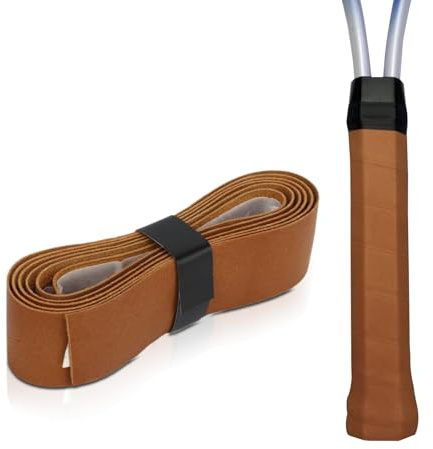 HERCHR Fascia per Assorbimento del Sudore, Racchetta da Badminton da Tennis Impugnatura in Pelle Nastro per Overgrip Nastro di Ricambio Fascia per Assorbimento del Sudore in Pelle(Marrone)