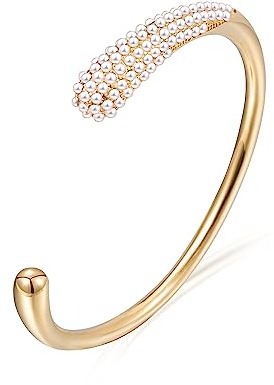 YeGieonr Armband Damen Gold - 18K Vergoldet Armreif mit Perle, Herz & Zirkonia - Verstellbarer Edelstahl Schmuck, Personalisiertes Geschenk für Frauen