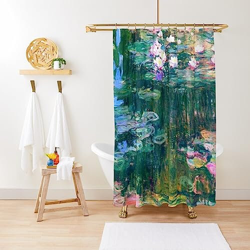 ZGDPBYF Duschvorhang Vintage Aquarell Malerei Seerosen Monet Wasserdicht Duschvorhang Stoff Badezimmer Dekor Mit Haken 200W X 180H Cm