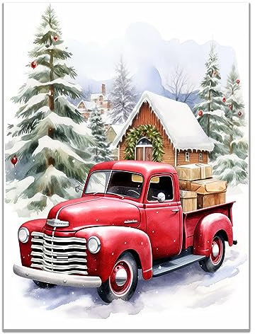 SHYAMIC Bilder Weihnachten Leinwandbild Kunstdruck, Rote Winterschneeszene Wandbild X-Mas Fenster Fotodruck Kunstdruck Leuchtbild, Weihnachten Winteridylle Effekt - 30x40cm Ungerahmt