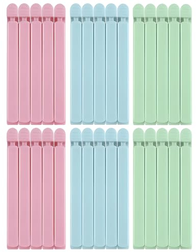 30 Pinzas comida clips, de 15 centímetros de longitud, 3 colores, para cerrar fácilmente diversos envases de alimentos，Asegúrese de que los bocadillos se mantengan frescos (Verde, rosa, azul)