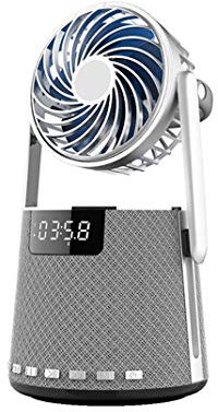 KARFRI Wireless Bluetooth Speaker with Fan Clock Alarm Clock, Smart Outdoors Overweight Subwoofer Audio, HD Handsfree Call Double Alarm Clock,Blue(Blue) (Grey)