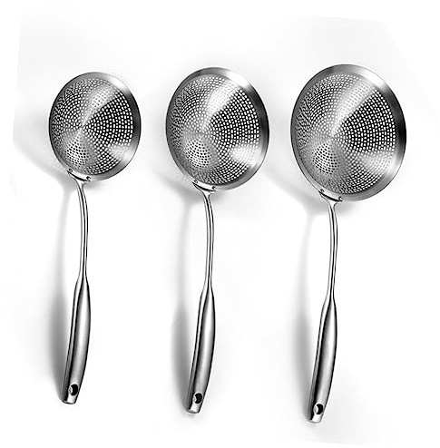 PRETYZOOM Stainless Steel Strainer Spoon Handle Sieve for Draining Oil and Soup Kitchen Colander for Cooking Easy Storage and Quick Cleaning