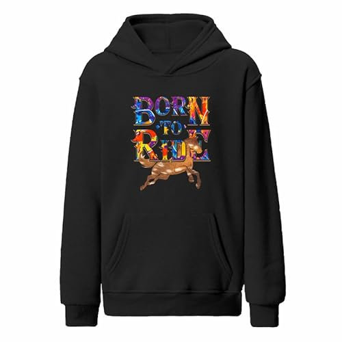 Varsany Personalisierte Reitkleidung, personalisierter Kapuzenpullover, Reitgeschenke, Reitbekleidung für Kinder, Mädchen, Reitbekleidung, Schwarz , 11-13 Jahre