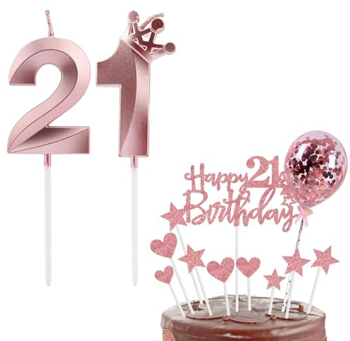 Bolosa Geburtstagskerzen Zahlen 21, 21 Geburtstag Deko, Kerzen Kuchen, Kerzen Geburtstag für Geburtstag Hochzeit Jahrestag Feier Zubehör (Roségold 21)