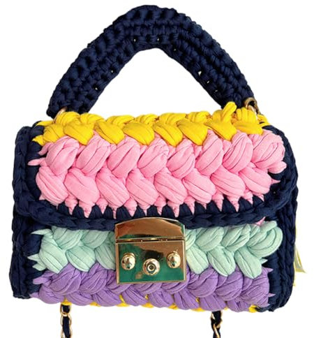 GETBSTOOP Borsa a tracolla moda donna Borsa a tracolla colorata all'uncinetto Borsa da pendolare quadrata di capacità Borsa hobo creativa fatta a mano (Stile 4)