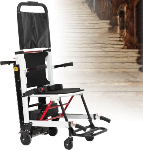 WLBOF HZWJD Sedia per Scale per Anziani,Carriola Elettrica,Carrozzina per Disabili,Montascale per Anziani,Scooter per Mobilità,Sedia A Rotelle Elettrica Pieghevole Leggera,Carico 165 kg White