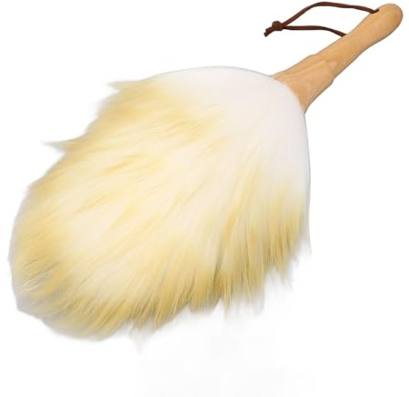 Staubwedel aus Lammwolle, Weiche Lammwollborsten, Buchenholz, Multifunktionale Reinigungsbürste, Staubwedel mit Holzgriff für Jalousien, Klavier (Langen Griff)