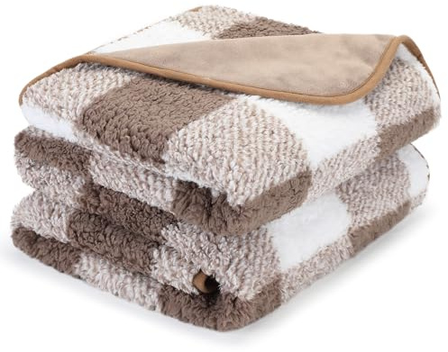 IDOGCHEW Hundedecke Wasserdicht 152x127 cm, Flauschige Flanell & Sherpa Haustier Decke, Geeignet für Mittelgroße und Große Hunde, Maschinenwaschbar - Braun