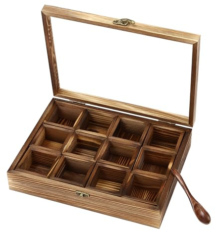 JUKLxxopa Wooden Spice Box，Wooden Spice Box with 12 Containers, Spice Fit Box