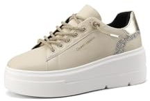 Queen Helena X31-13 - Baskets sportives pour femme avec plateforme et lacets brillants, beige, 36 EU