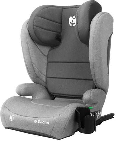 Tulano JOY 35 | Kindersitz 100-150 cm | ECE R129/03 i-Size Zertifikat | ISOFIX + 3-Punkt-Gurt | 13-fach verstellbare Kopfstütze | Abnehmbarer Bezug | Grau