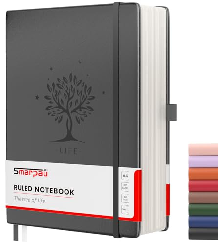 Notizbuch A4, Hardcover Leder Journal mit 320 Seiten 100gsm dickes Papier | Leder Tagebuch, Notizbücher für Erwachsene Arbeit, Schreiben, Notizen, Lernen, Reisen, 21.5 x 28cm - Schwarz