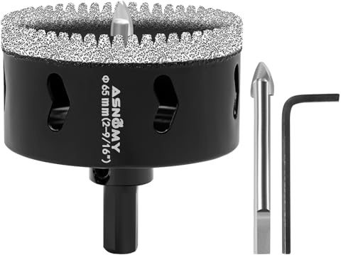 ASNOMY 65mm Diamant Lochsäge mit Zentrierbohrer,Gezahntes Diamantbohrer Diamant Fliesenbohrer,Diamant Bohrkron Glasbohrer zum Bohren für Glas, Fliesen, Porzellan, Granitstein