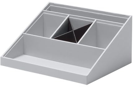 Rössler SOHO Schreibtisch Organizer | Multifunktionales Schreibtisch Zubehör mit 6 Fächern | Ideal als Büro Organizer, Stiftehalter oder Ordnungssystem | Platzsparend & handverleimt | Farbe: Stone | Stiftehalter und Ordnungssystem für Bürobedarf, Schreibutensilien, Notizzettel und kleine Accessoires