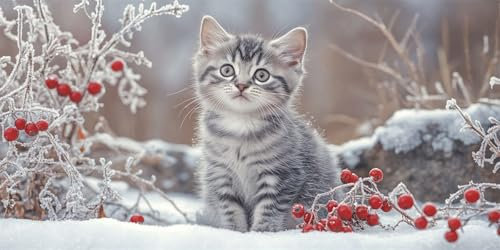 Malen Nach Zahlen Katze Malen Nach Zahlen Erwachsene Schnee DIY mit Rahmen Ölgemälde Set Malen Basteln mit Pinseln und Acrylfarben Kreativ Set für Erwachsene,Home Wand Dekor Geschenk 30x60cm E-928