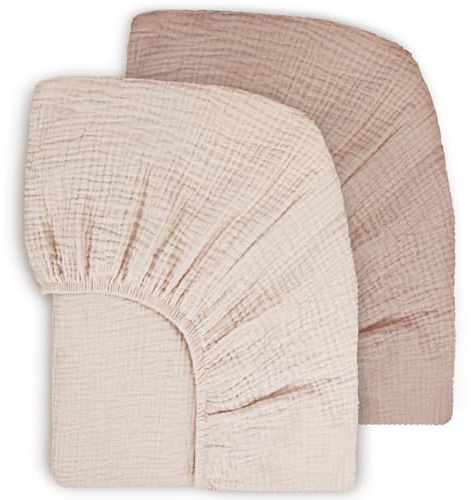 Susurration Lot de 2 Draps Housses pour Enfants 100% Coton Mousseline Draps de lit pour Bébé Drap Housse pour Lit de Voyage Draps D'appoint 60x120cm (Grain Sable)