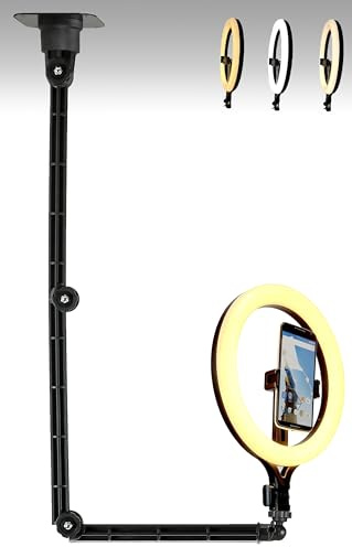 Ceiling Mount Phone Ring Light,28cm Wall Streaming Light with Phone Holder compatible with Samsung and iPhone 16 15 14 13 12 11 Smartphones