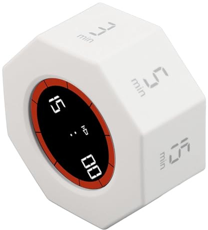Ejoyous Pomodoro Timer, Digital Schwerkraft Flip Timer Cube Würfel Productivity Timer Countdown Timer 1/3/5/15/30/60/90 Minuten mit G-Sensor für Aufgaben Arbeit Arbeitszimmer Küche (White)