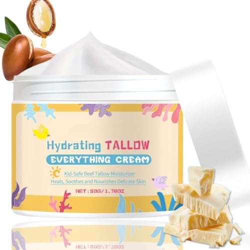 Tallow Balm, Organic Grass-fed Beef Tallow Cream for Skin, Nourishing Shea Butter& Beef Tallow Moisturizer, All-Natural Body Lotion for Sensitive Skin,Unscented,Hypoallergenic, 50G