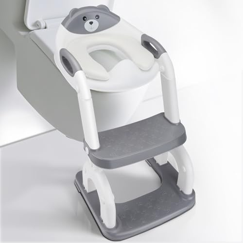 Sedile WC per bambini con scale, sedile WC regolabile in altezza, sedile WC pieghevole per bambini, vasino antiscivolo con gradini, comodo allenatore WC a partire dai 2 anni in su