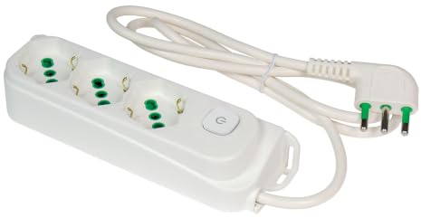 FANTON Multipresa OMEGA 40460, 3 Prese Bipasso/Schuko con Interruttore - Cavo 1,5m - Spina Italiana 16A Angolata - Colore Bianco