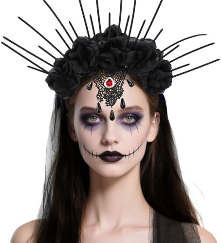 Fonyet Halloween Sexy Hexenhut Haarreif Halloween Hexen Kopfschmuck mit Schleier und Federn, Hexenkostüm Accessoires Hexe Verkleiden Zubehör Hexen Haarschmuck für Karneval Fasching