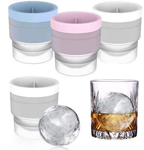 Sumhao 4PCS Ice Ball Mould - 6CM Large Ice Cube Moulds, Silicone Ice Cube Tray for Whiskey/Party/Cocktail/Tea, Easy Release Ice Cube Moulds, Non-Stick Drip-Proof
