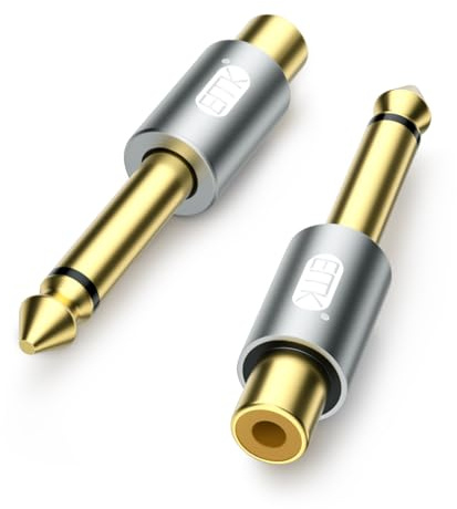 EMK 2-pack RCA till 1/4 tum ljudadapter, 6,35 mm mono-kontakt hane till RCA hona guldpläterad ren koppar (grå)