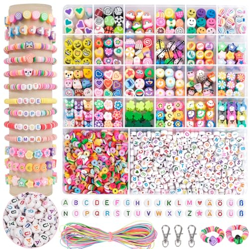 RUBY 1800 cuentas para enhebrar niños, cuentas de bricolaje para pulseras, manualidades, arcilla polimérica, juego de cuentas, collares, manualidades, regalos de cumpleaños, juguetes para 5, 6-12, 13
