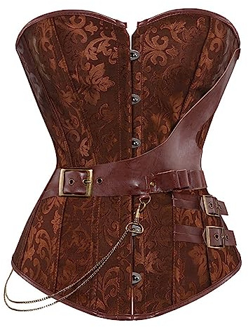 Corset Steampunk Mujer Bustier Disfraz Vestir gótico Cadenas de corsé de Cuero Pirata Mujer Top Halloween Vintage Vest Renaissance Bustier Corset Vintage Halloween Carnava