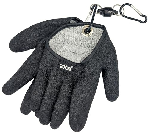 Zite Fishing Landehandschuhe | Größen S/M & L/XL | Starker Grip | Magnet-Karabiner & schnell trocknendes Innenfutter | Angelhandschuhe für Forellen- & Raubfischangeln